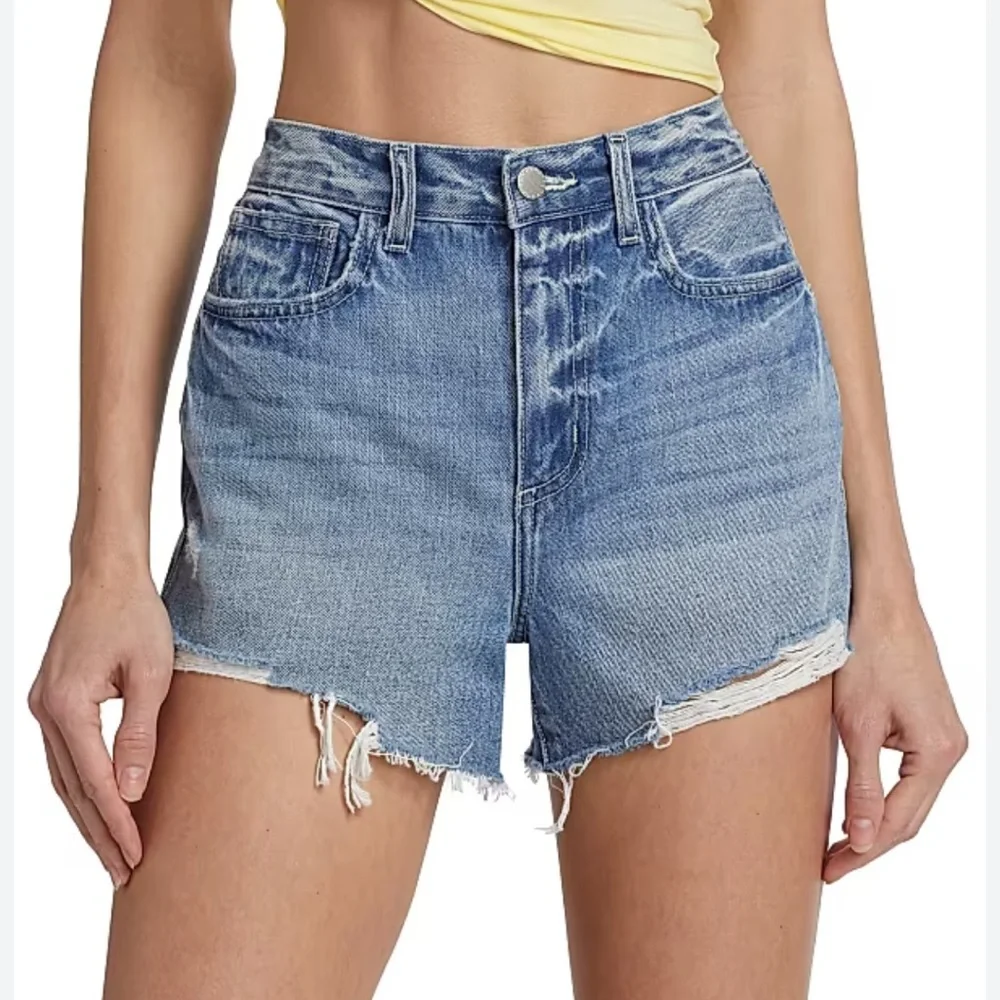 L'AGENCE Beck High Rise Distressed Santee Blue Jean Shorts Size 28